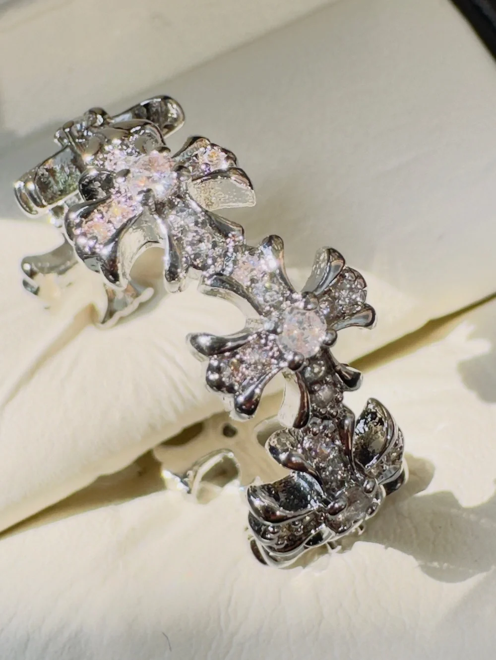 Silver Tone Cross CZ Ring - Silver